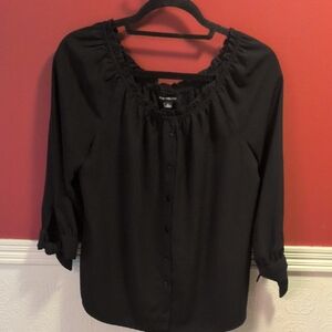 Fortune And Ivy Stitch Fix Black Blouse With Elastic Ruffle Neck